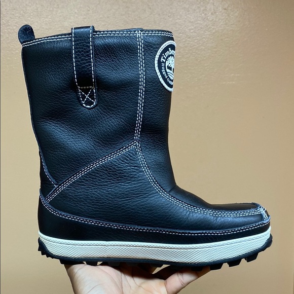 Timberland Genuine Leather Fleece Lined Black White Cream Boots Size 6M - Picture 10 of 16
